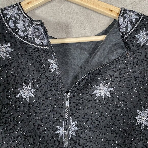 Cote d'Azur Vintage Beaded Embroidered Silk Top Sz M Embellished Evening Formal - Picture 9 of 14
